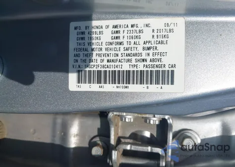 2012 Honda Accord 2.4 Lx z USA, uszkodzony, nr VIN 1HGCP2F38CA010412